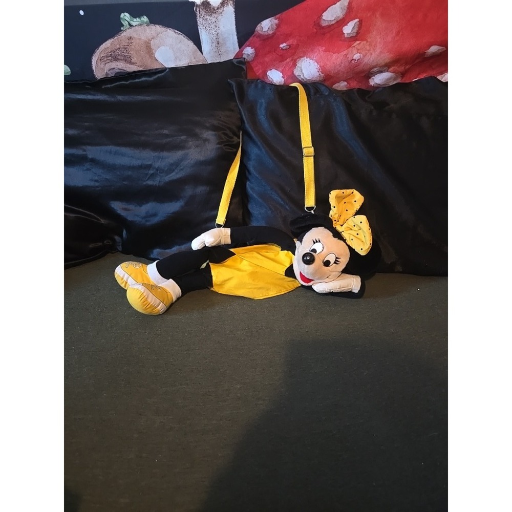 Disney Mickey's Pals Minnie Mouse Plush Crossbody Bag Yellow Vintage Retro 90s